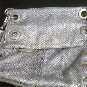 Hammitt Montana Medium Reversible Crossbody Bag Purse Silver Snakeskin Leather